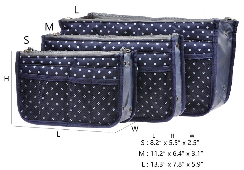 Vercord Purse Organizer Insert for Handbags Bag Organizers Inside Tote Pocketbook Women Nurse Nylon 13 Pockets Navy Blue Dot Medium - Image 3